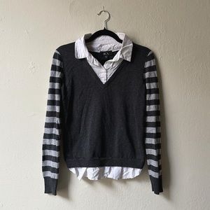 FINAL PRICE 2000’s Double Layered Academia Preppy Striped Sleeve Blouse Sweater